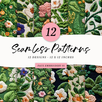 12  Seamless Patterns ⋆ Faux Embroidery 01