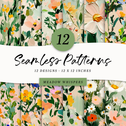 12 Floral Seamless Patterns "Meadow Whispers"