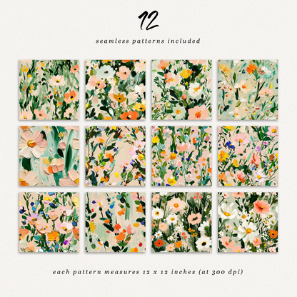 12 Floral Seamless Patterns "Meadow Whispers"