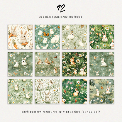 12  Seamless Patterns "Bunny Trail"