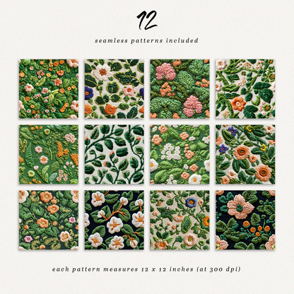 12  Seamless Patterns ⋆ Faux Embroidery 01