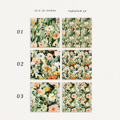 12 Floral Seamless Patterns "Meadow Whispers"