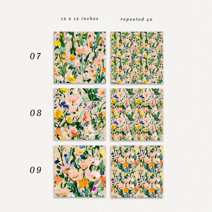 12 Floral Seamless Patterns "Meadow Whispers"